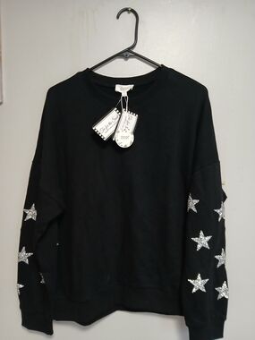 ODDY Black Sweatshirt with Silver Sequin Stars